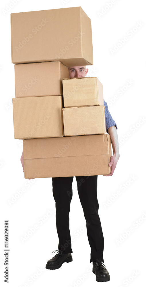 Man and pile carton boxes Man and pile carton boxes