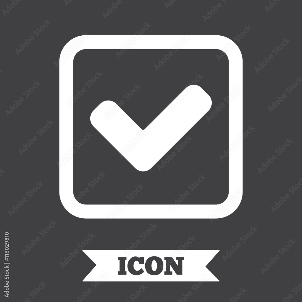 Check mark sign icon. Yes square symbol. Check mark sign icon. Yes square symbol.