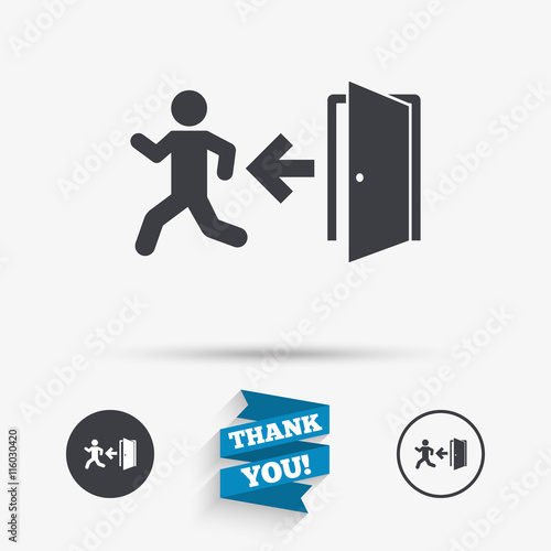 Emergency exit sign icon. Door with left arrow.
