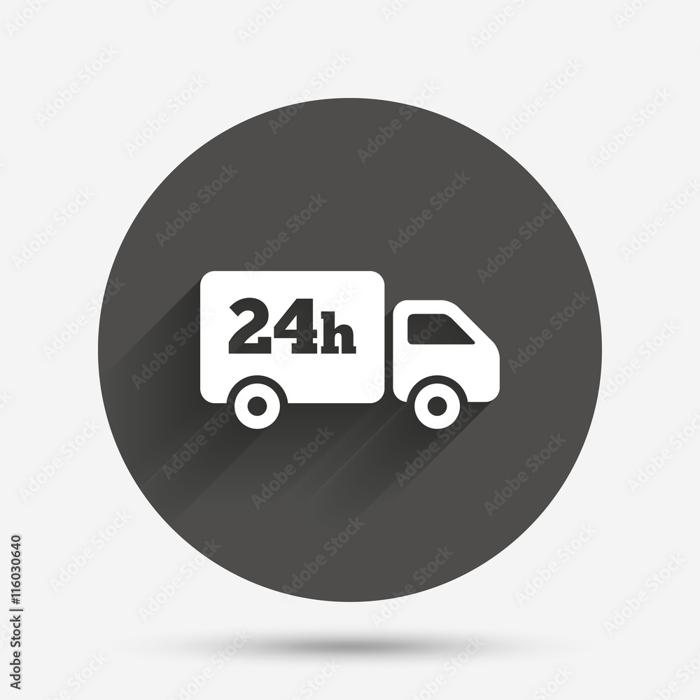 24 hours delivery service. Cargo truck symbol.