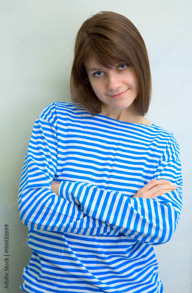 Woman in a stripped vest Woman in a stripped vest