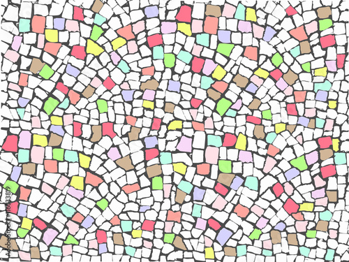 Mosaico ampliado de pedras portuguesas coloridas