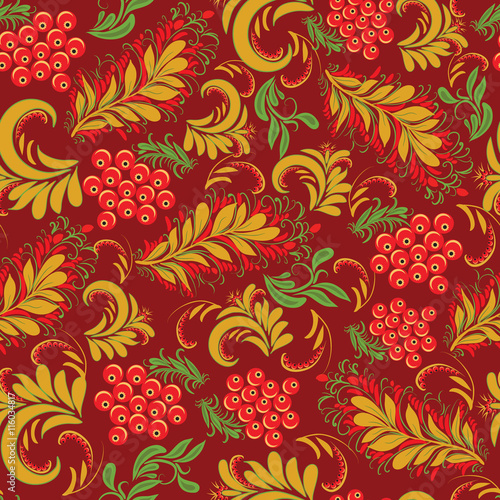 Floral seamless pattern in traditional russian style Hohloma