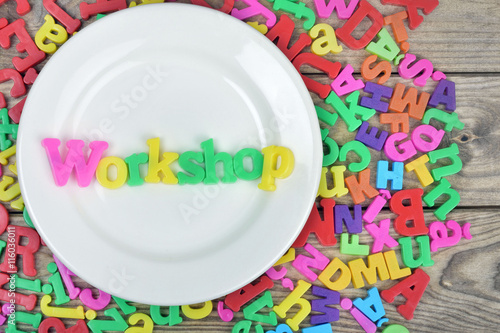 Workshop word on plate