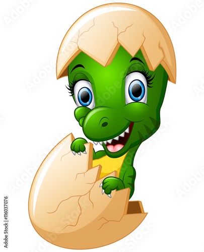Cute cartoon dinosaur hatching