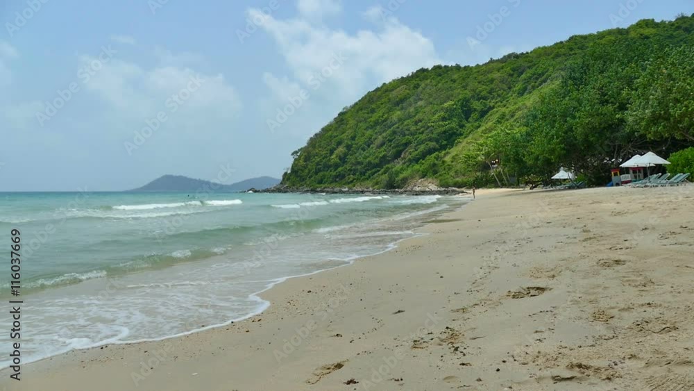 Nature with tropical sea and beach on white cloud and blue sky Nature with tropical sea and beach on white cloud and blue sky