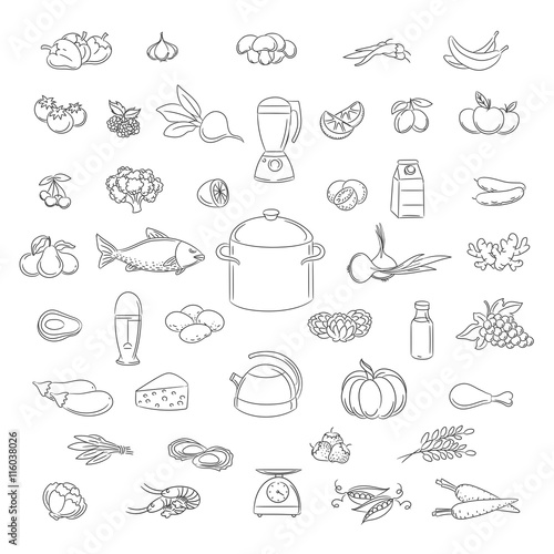 Food doodles set. Vector food hand drawn line icons