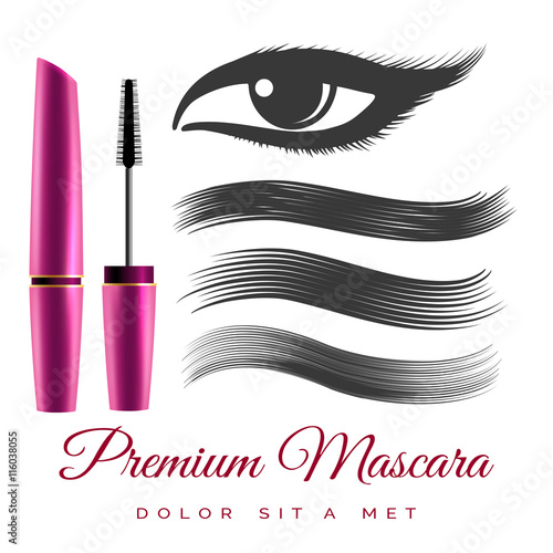 Woman black mascara brush smears on white background. Vector illustration