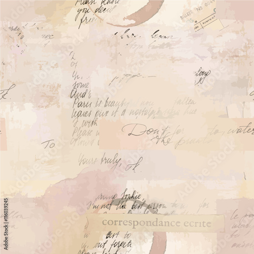 Vintage seamless pattern with fragments of letters; scalable vec