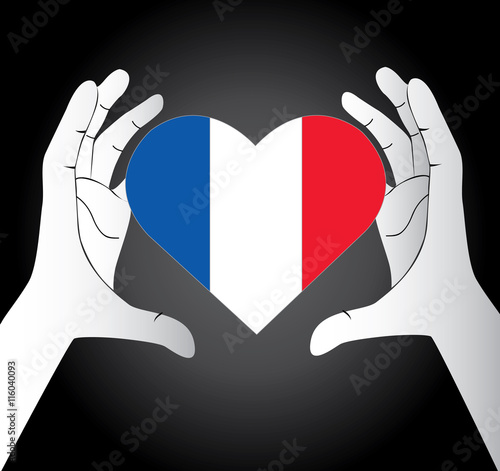hands holding French flag in heart line , pray for French vector icon