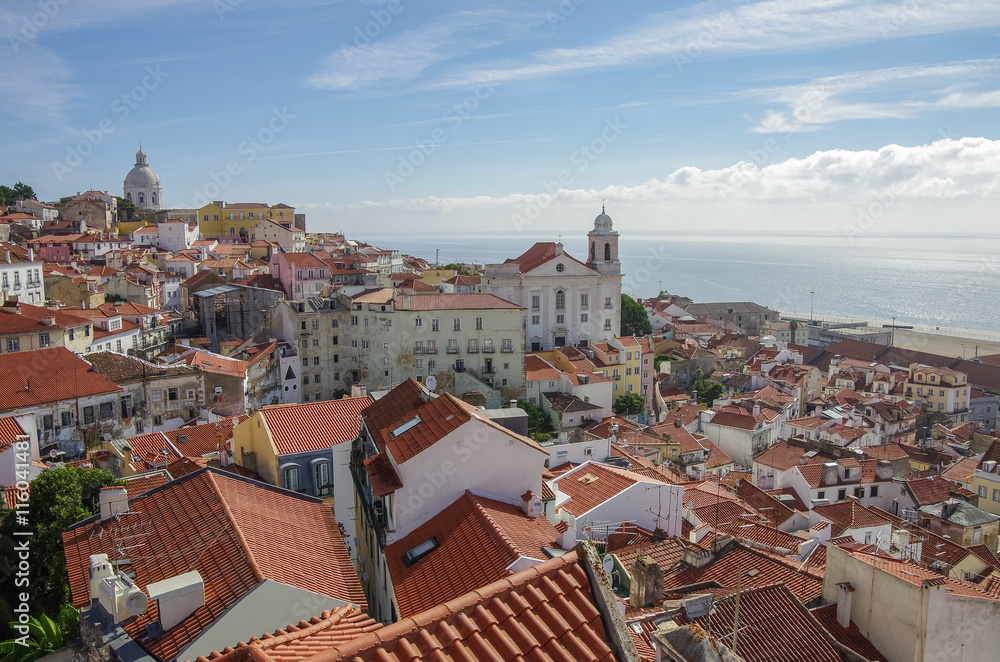 Fototapeta premium Lisbon cityscape. View of rooftop in the Alfama District. Portugal 