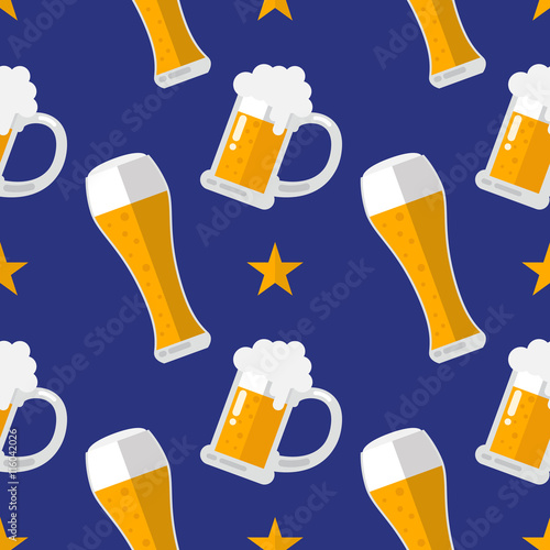 Glass of beer flat seamless pattern