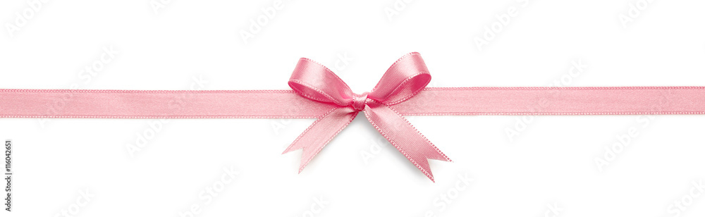 Pink ribbon bow on white background - obrazy, fototapety, plakaty 