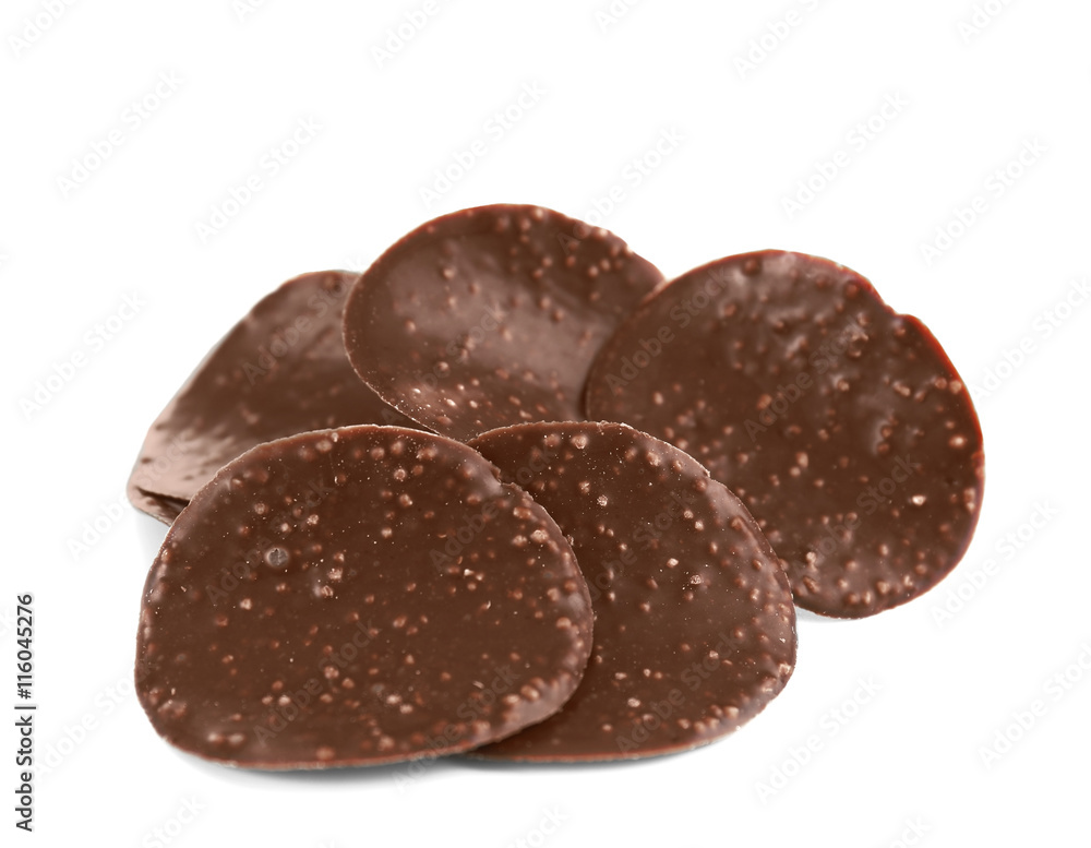 Chocolate chips on white background Chocolate chips on white background