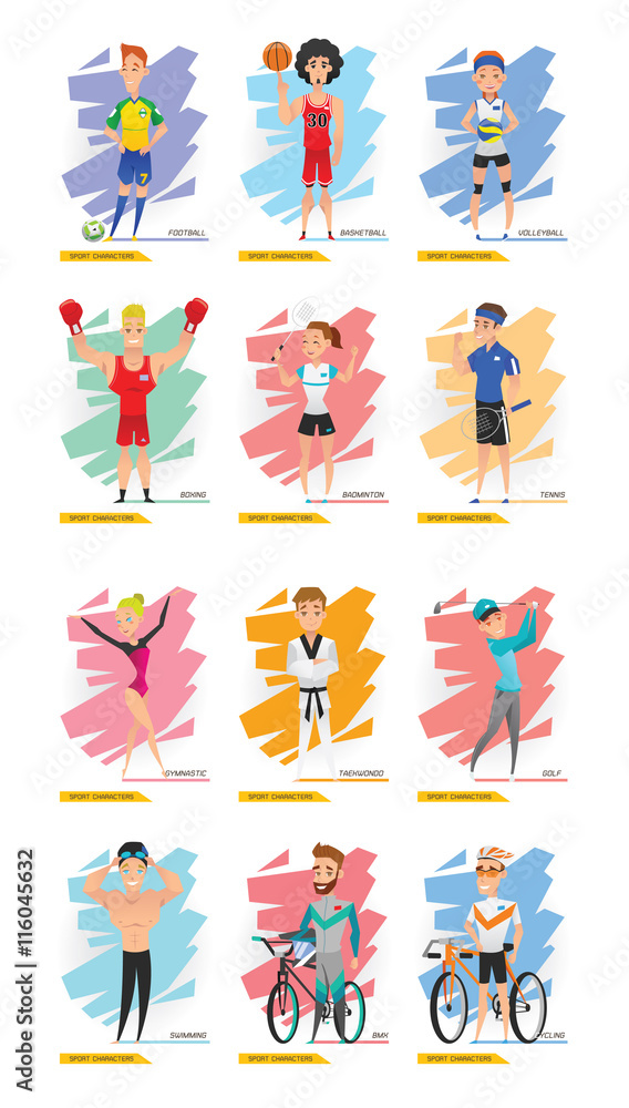 Sport Characters Set Include Football, Golf, Basketball, Volleyb