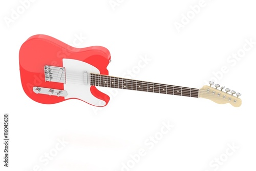 Isolated red electric guitar on white background. Concert and studio equipment. Musical instrument. Rock, blues style. 3D rendering.