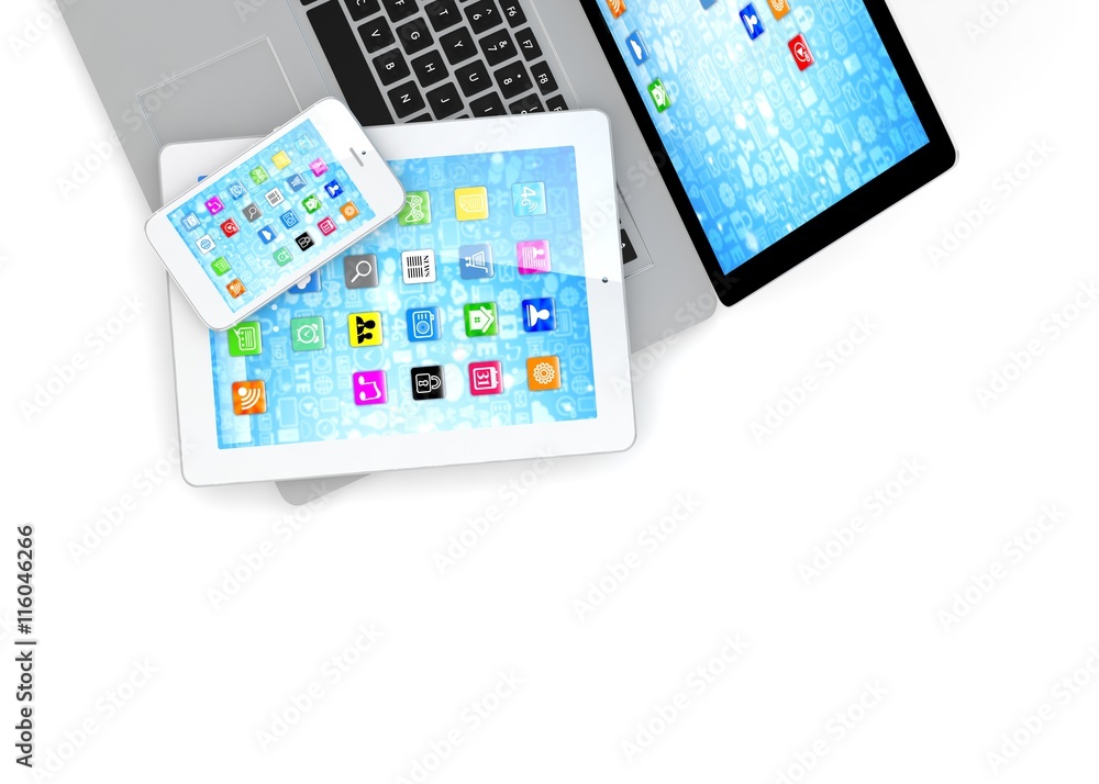 Laptop, phone and tablet pc. 3d rendering. Laptop, phone and tablet pc. 3d rendering.