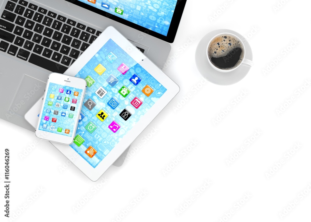 Laptop, phone and tablet pc. 3d rendering. Laptop, phone and tablet pc. 3d rendering.
