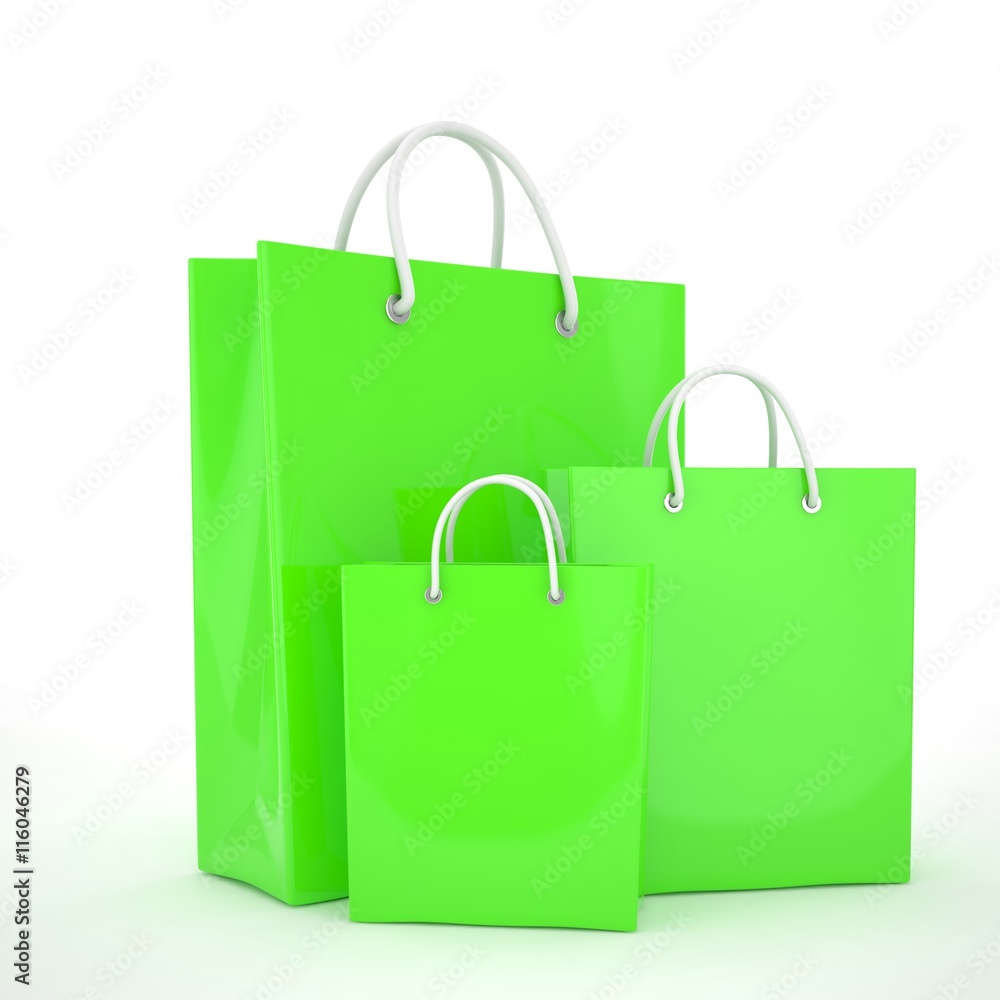 Paper Shopping Bags isolated on white background. 3d rendering. Paper Shopping Bags isolated on white background. 3d rendering.