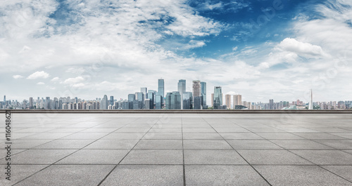 empty floor with cityscape and skyline of chongqing in clous sky