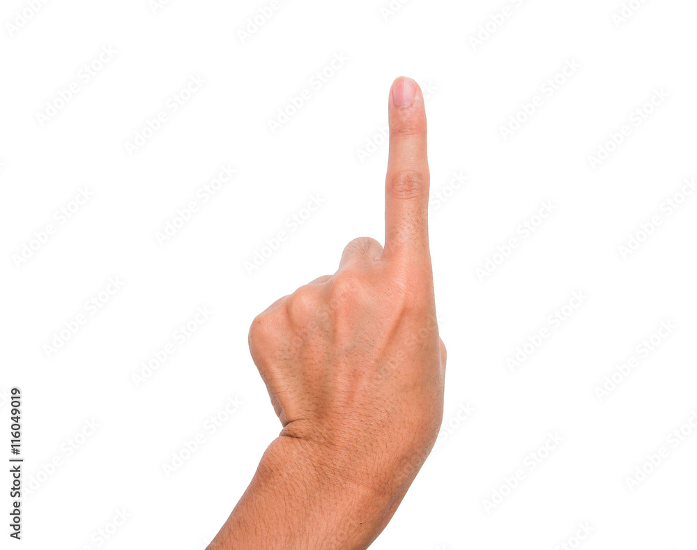 A hand sign point upward meaning one, first, etc. with white backgroud A hand sign point upward meaning one, first, etc. with white backgroud