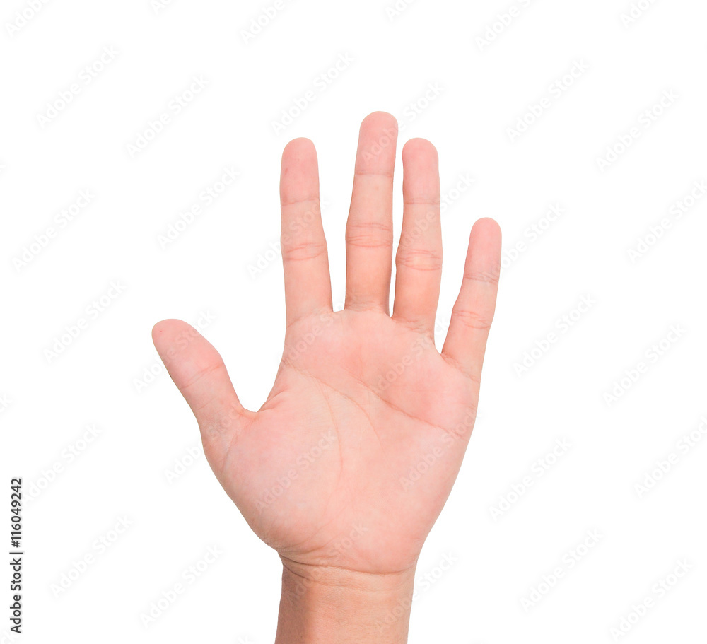 A hand sign point upward meaning five, present, pardon, etc. with white backgroud A hand sign point upward meaning five, present, pardon, etc. with white backgroud