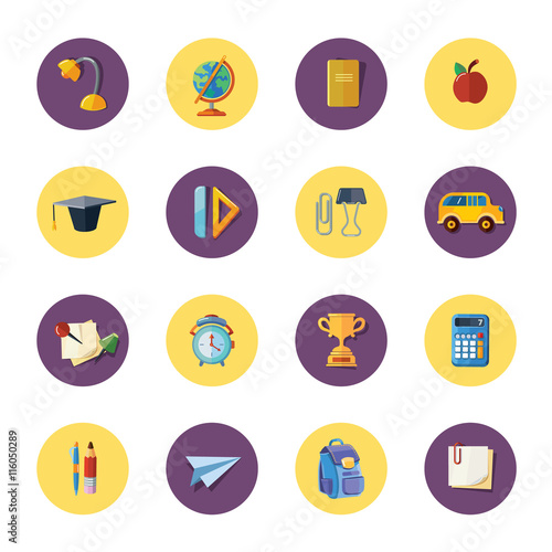 vector icons set of school elements