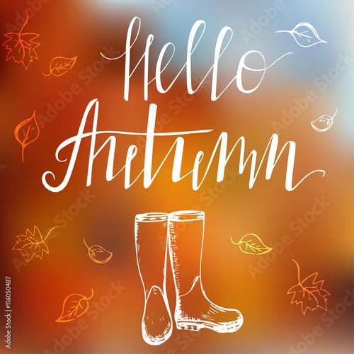 Autumn template with blurred background and modern lettering