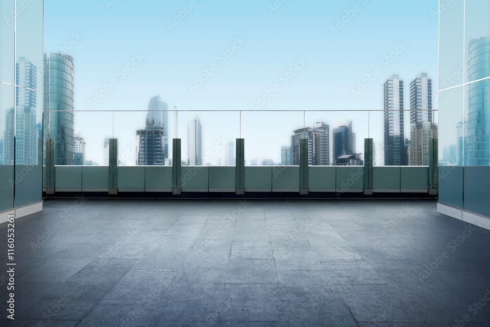 Roof top balcony with cityscape background