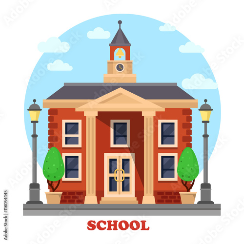 Primary or elementary, secondary school with clock
