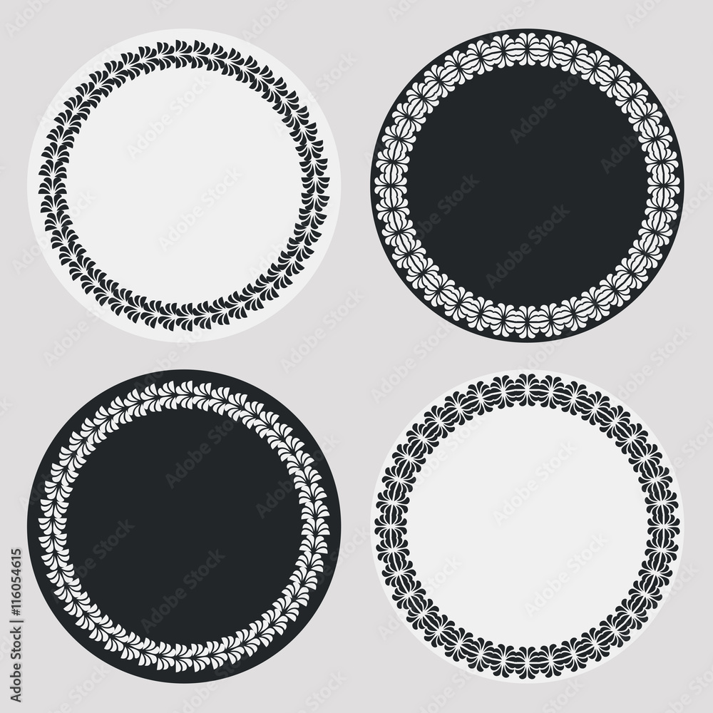 Set of silhouette round frames with floral elements. Design element for logo, banners, labels, prints, posters, web, presentation, invitations, weddings, greeting cards, albums. Vector clip art. Set of silhouette round frames with floral elements. Design element for logo, banners, labels, prints, posters, web, presentation, invitations, weddings, greeting cards, albums. Vector clip art.