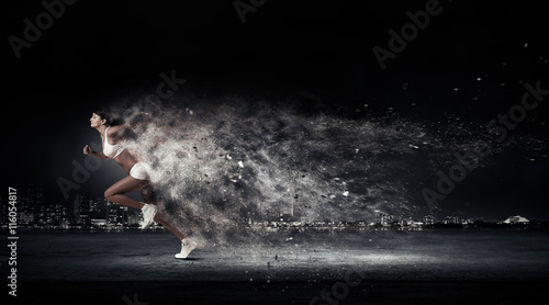 Athlete running fast . Mixed media