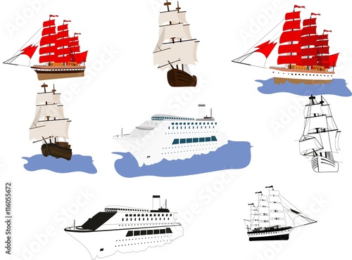 vector ships set isolated on white