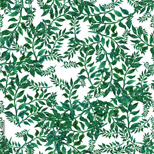 Watercolor seamless pattern with herbs and leaves.