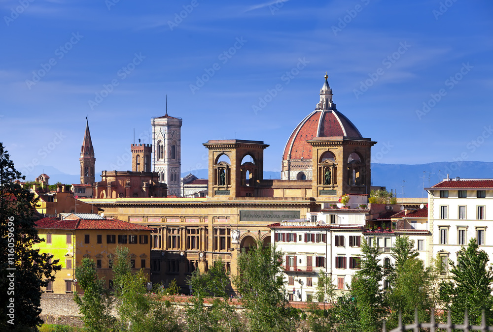 Italy. Florence. Ancient houses and Cathedral Santa Maria del Fiore..