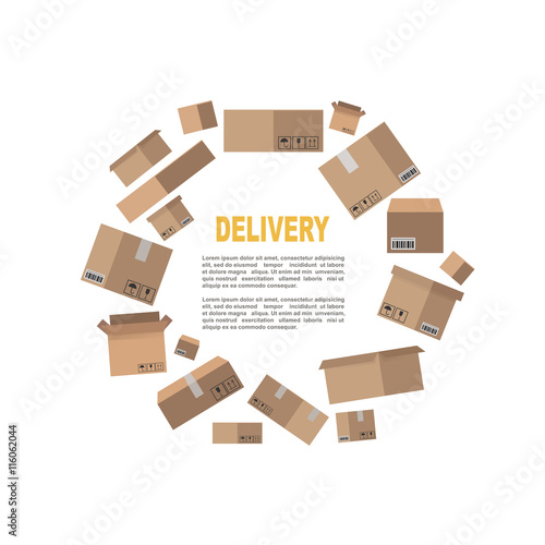 Delivery vector background with flat carton boxes.