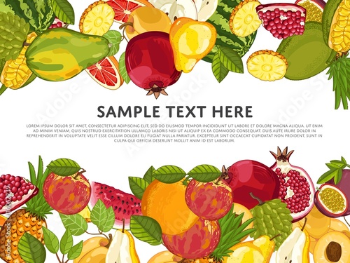 Fruit mix with leaves on wite background vector illustration