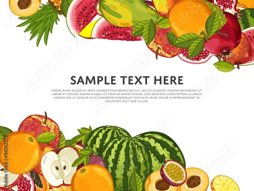 Fruit mix with leaves on wite background vector illustration