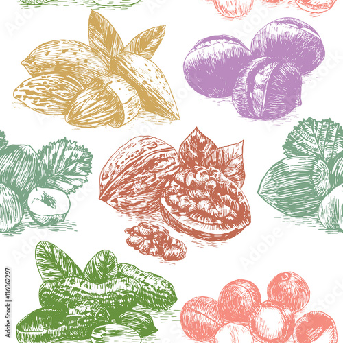 Vector illustration colorful seamless pattern with nuts
