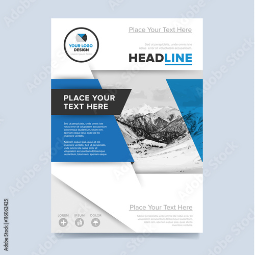 Brochure cover presentation design template vector. Blue annual report abstract flat background. Leaflet layout. Corporate document. Business booklet concept.