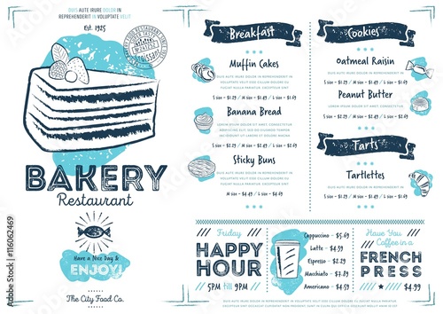 Restaurant bakery cafe menu template flyer vintage design vector illustration