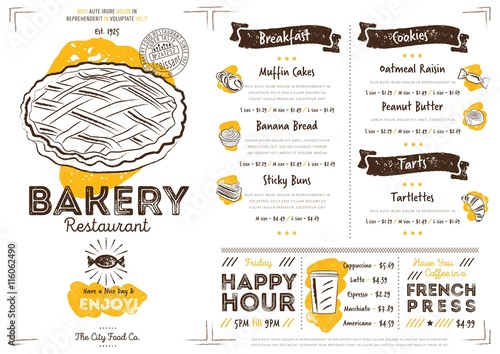 Restaurant bakery cafe menu template flyer vintage design vector illustration