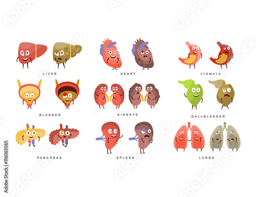 Healthy vs Sick Human Organs Infographic Illustration