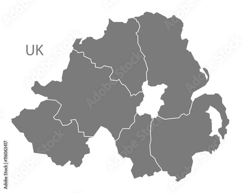 Northern Ireland Map with counties grey