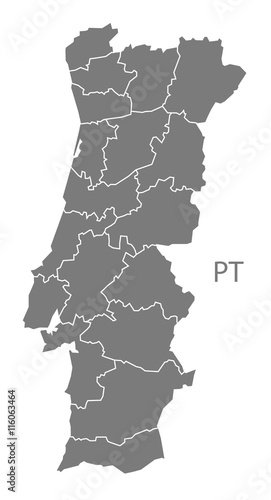 Portugal Map with districts grey