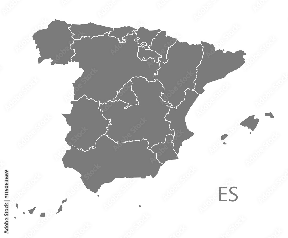 Obraz premium Spain Map with provinces grey