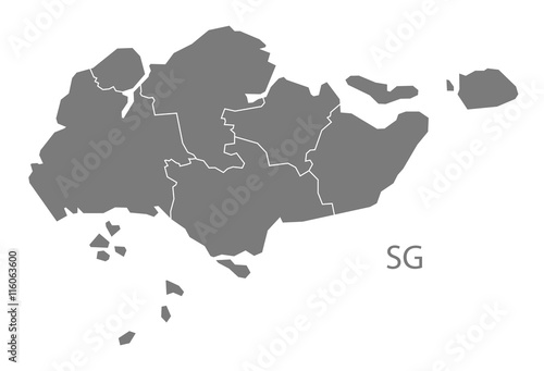 Singapore Map with regions grey