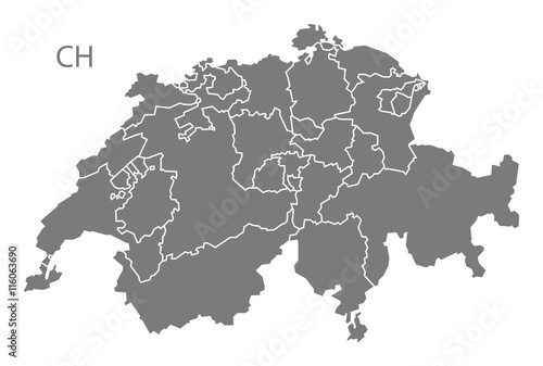Switzerland Map with federal states grey