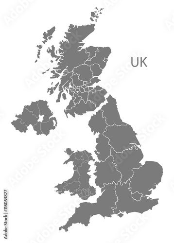 United Kingdom Map with countries grey
