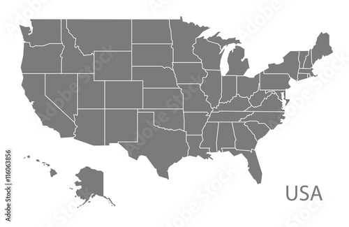 Canvas Print USA Map with federal states grey